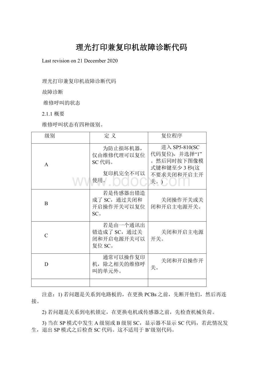 理光打印兼复印机故障诊断代码Word文档格式.docx