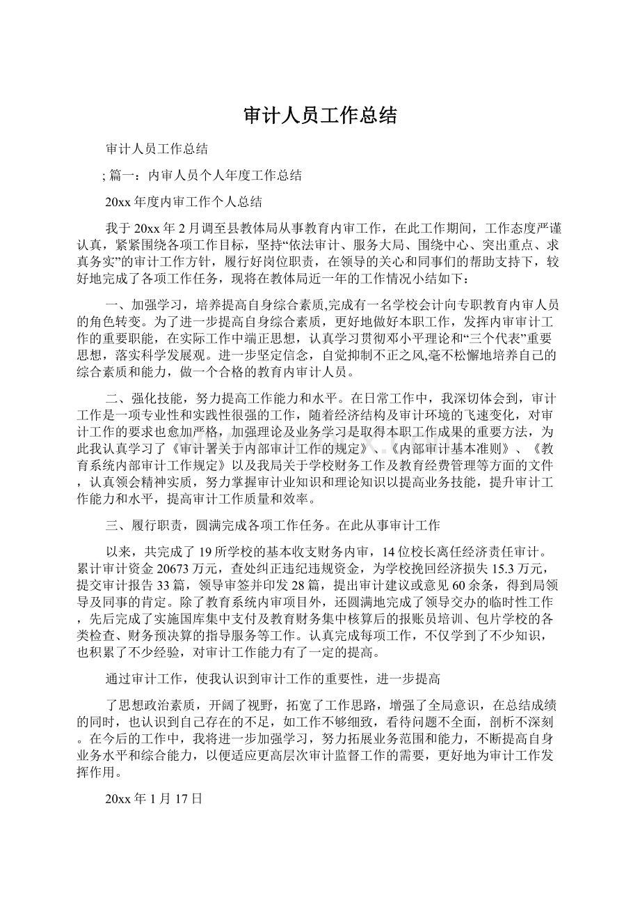 审计人员工作总结Word格式文档下载.docx