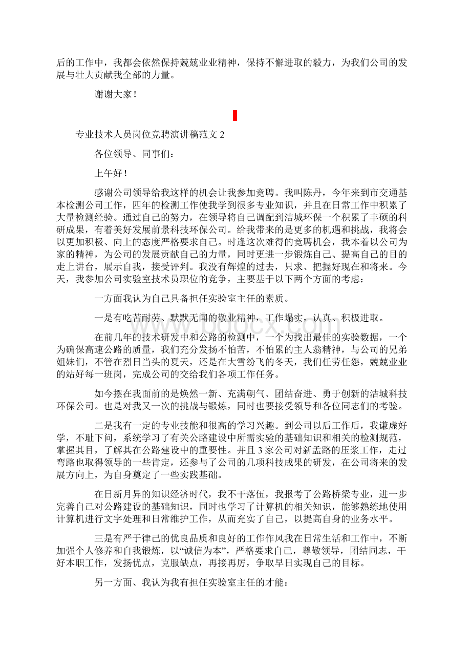 专业技术人员岗位竞聘演讲稿范文Word格式文档下载.docx_第2页