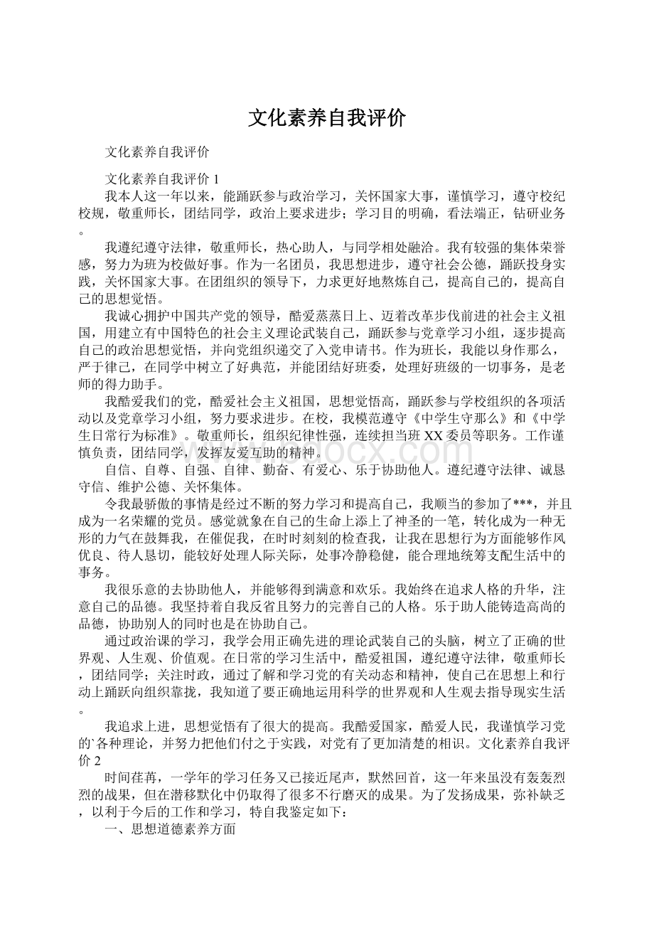 文化素养自我评价.docx