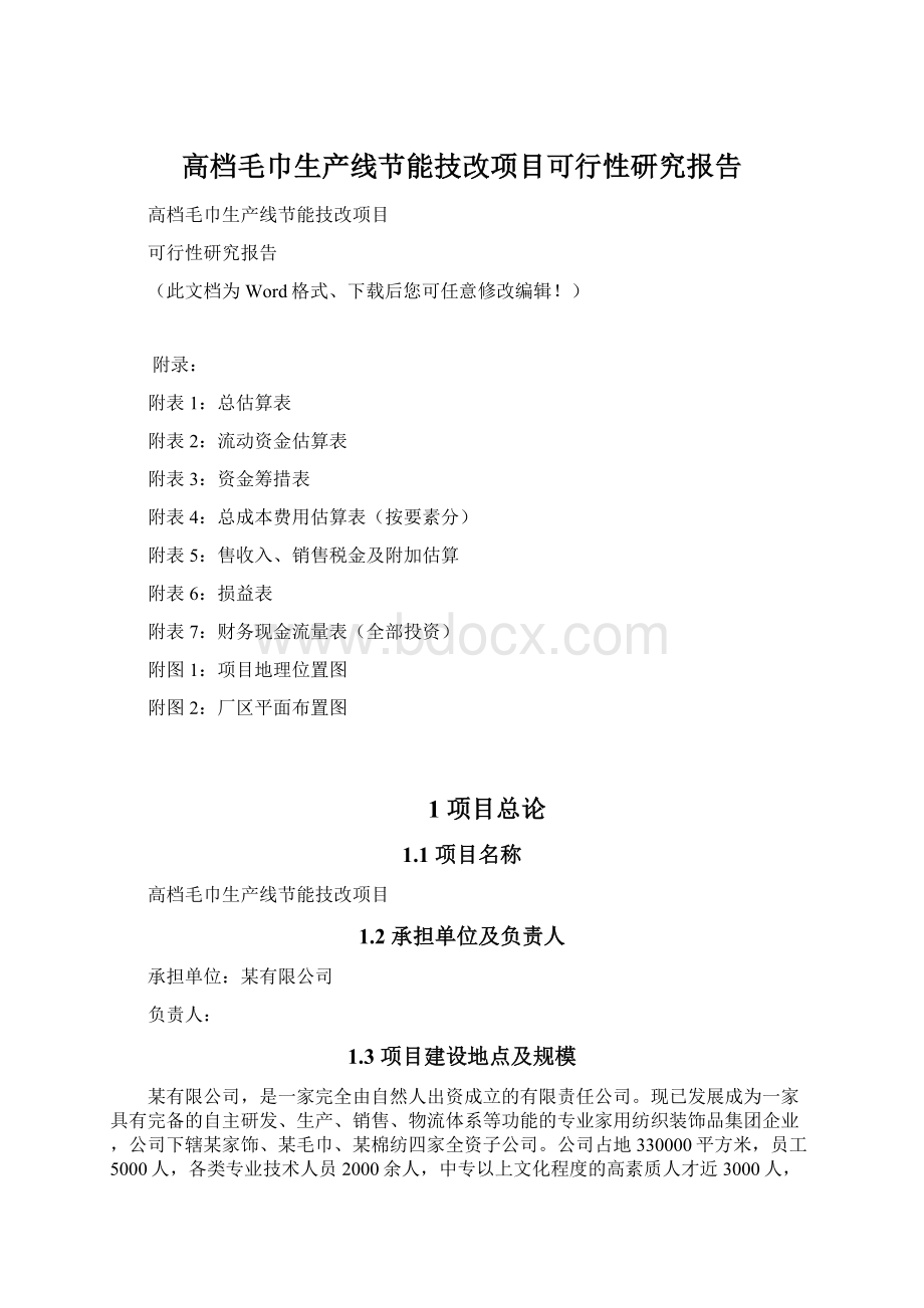 高档毛巾生产线节能技改项目可行性研究报告.docx_第1页