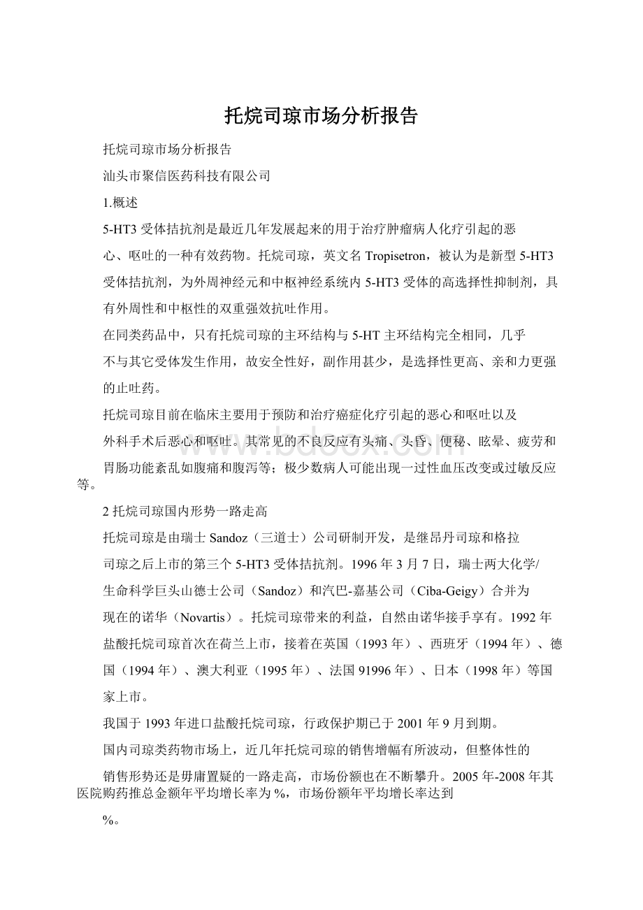 托烷司琼市场分析报告Word格式文档下载.docx