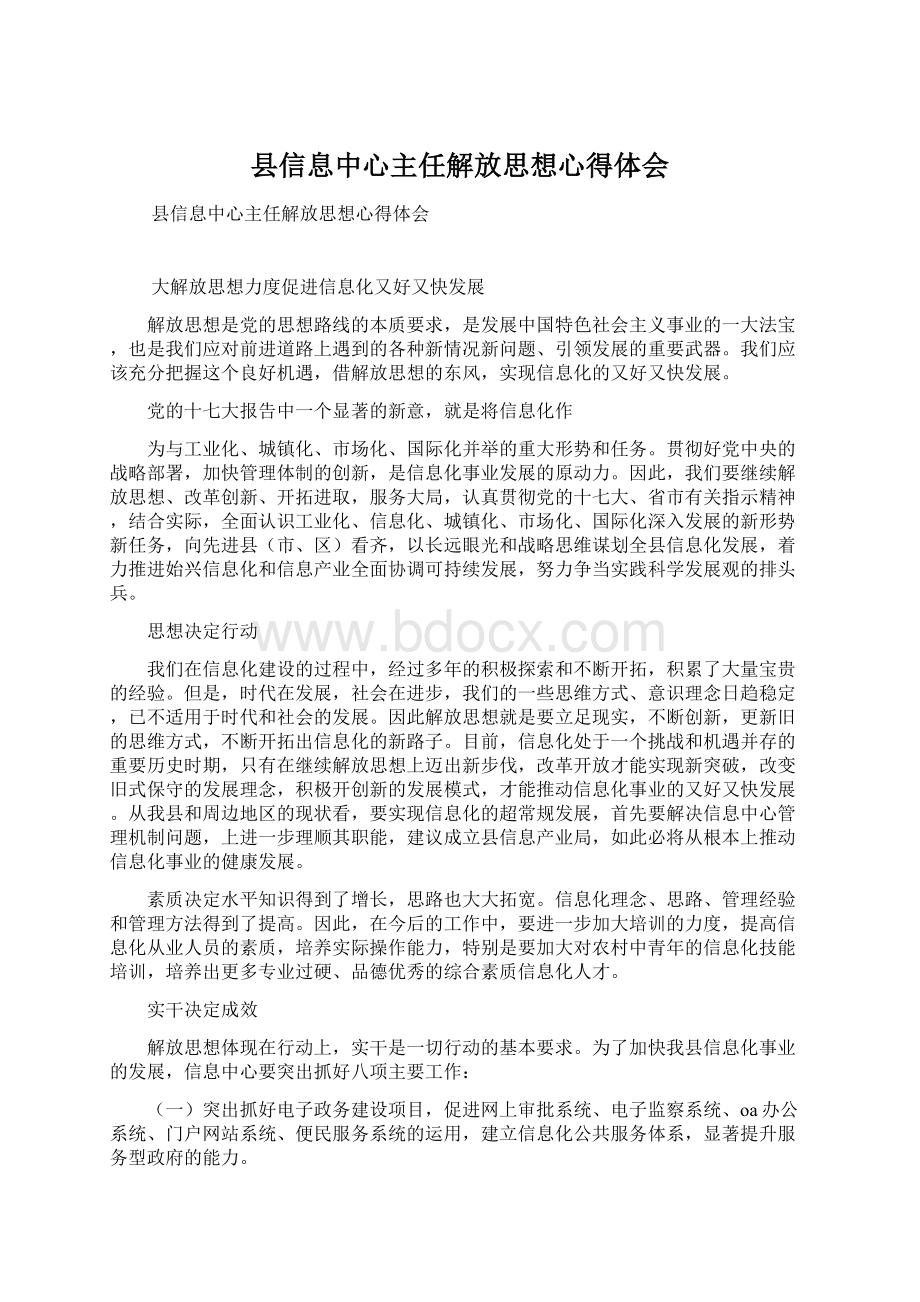 县信息中心主任解放思想心得体会文档格式.docx