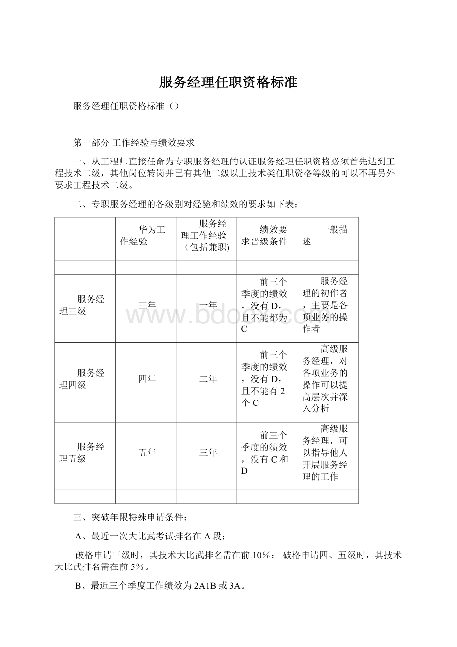 服务经理任职资格标准文档格式.docx