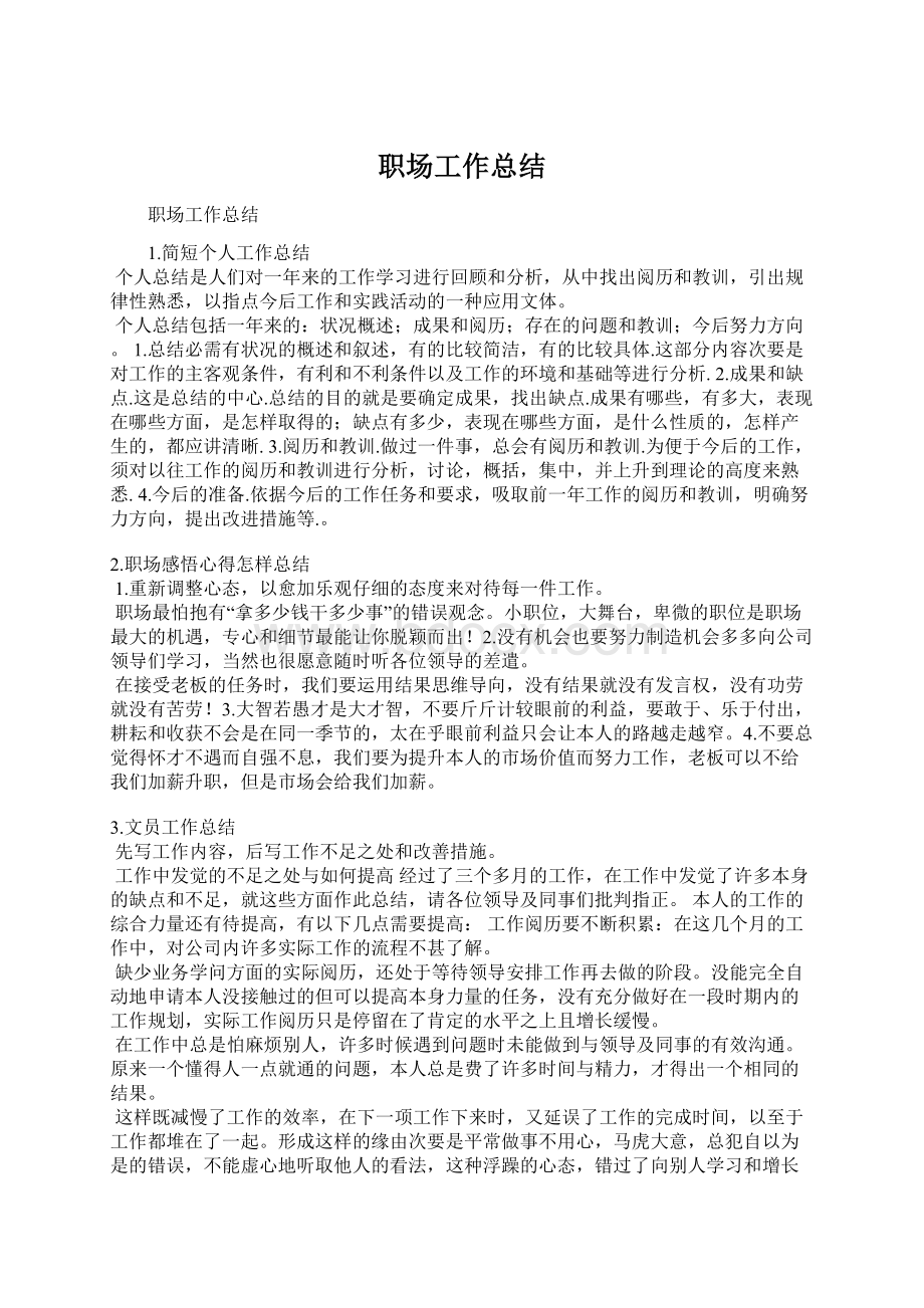 职场工作总结Word下载.docx