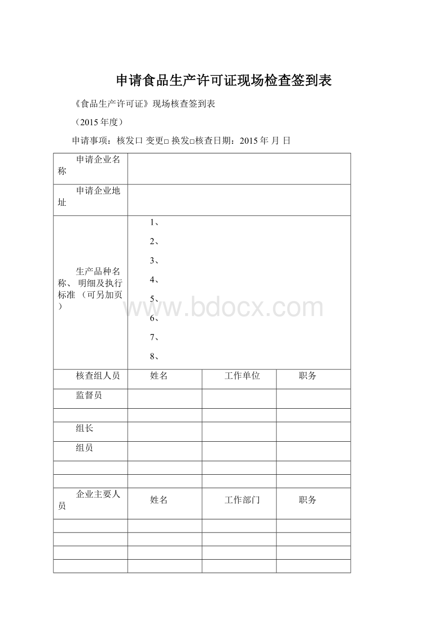 申请食品生产许可证现场检查签到表.docx_第1页