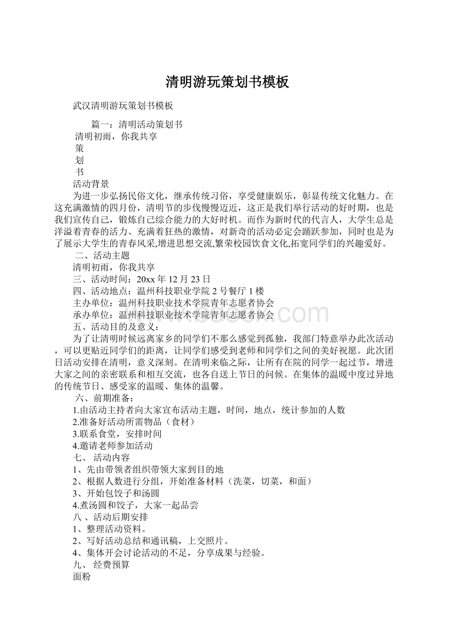 清明游玩策划书模板Word文档下载推荐.docx