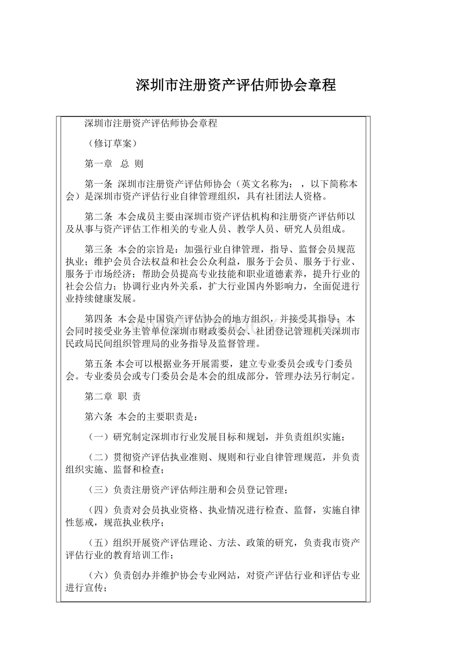 深圳市注册资产评估师协会章程Word下载.docx