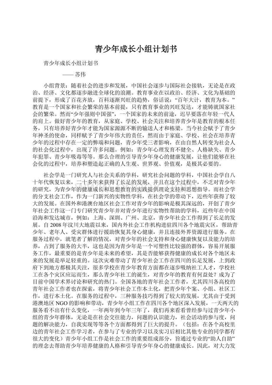 青少年成长小组计划书.docx_第1页