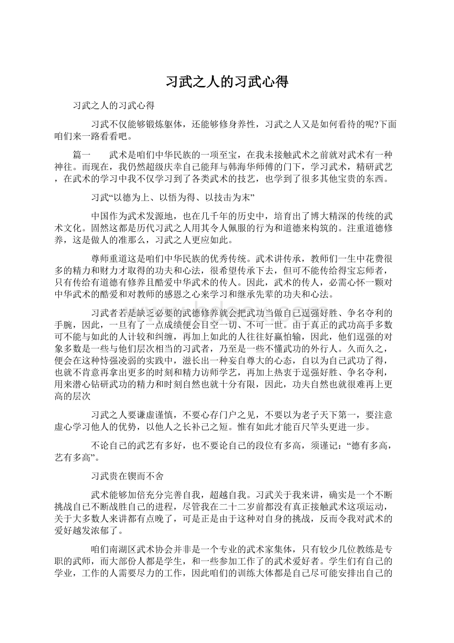 习武之人的习武心得Word文档下载推荐.docx