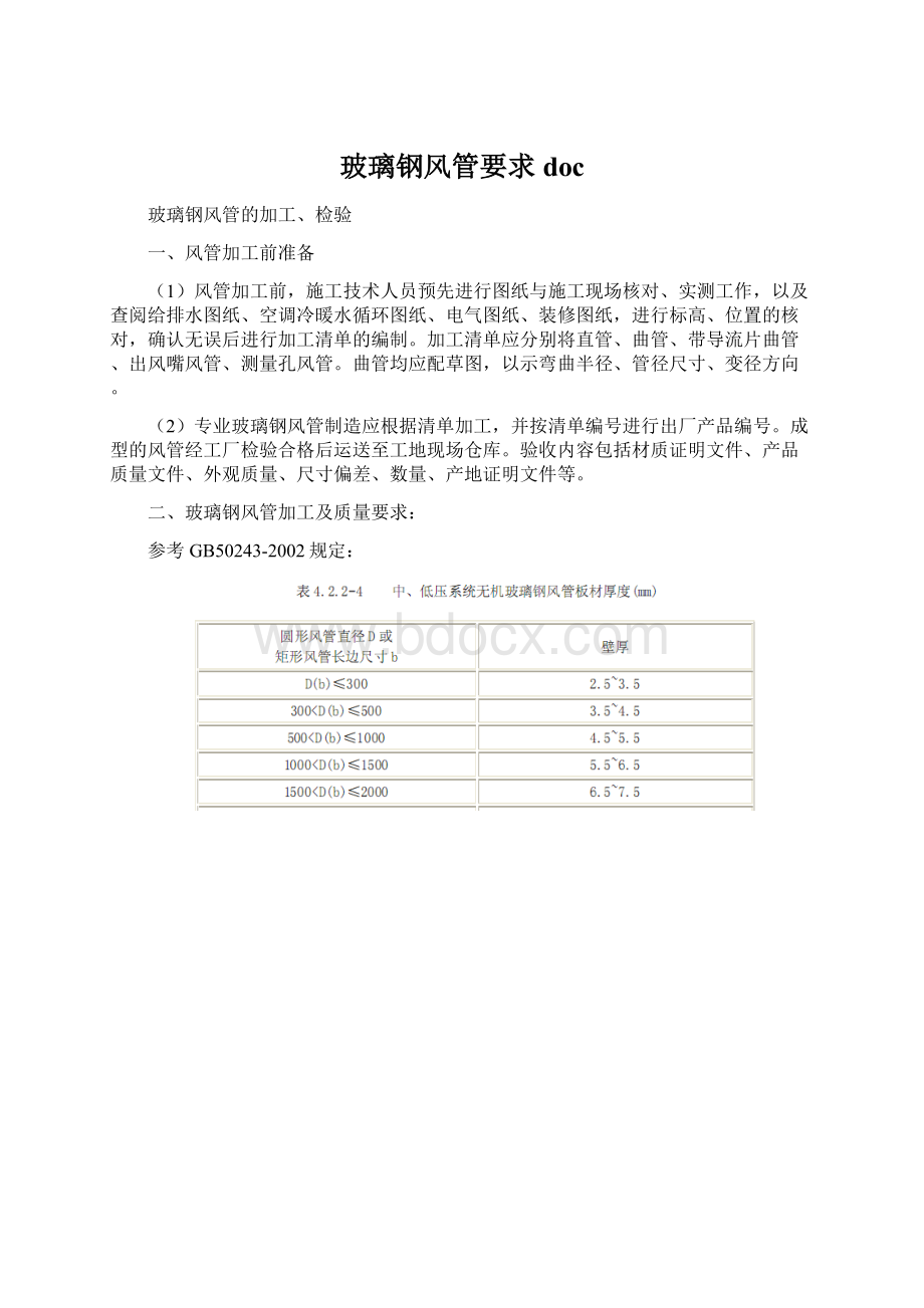 玻璃钢风管要求docWord文档格式.docx