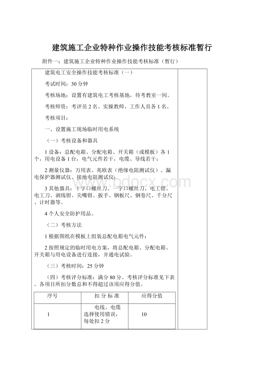 建筑施工企业特种作业操作技能考核标准暂行.docx