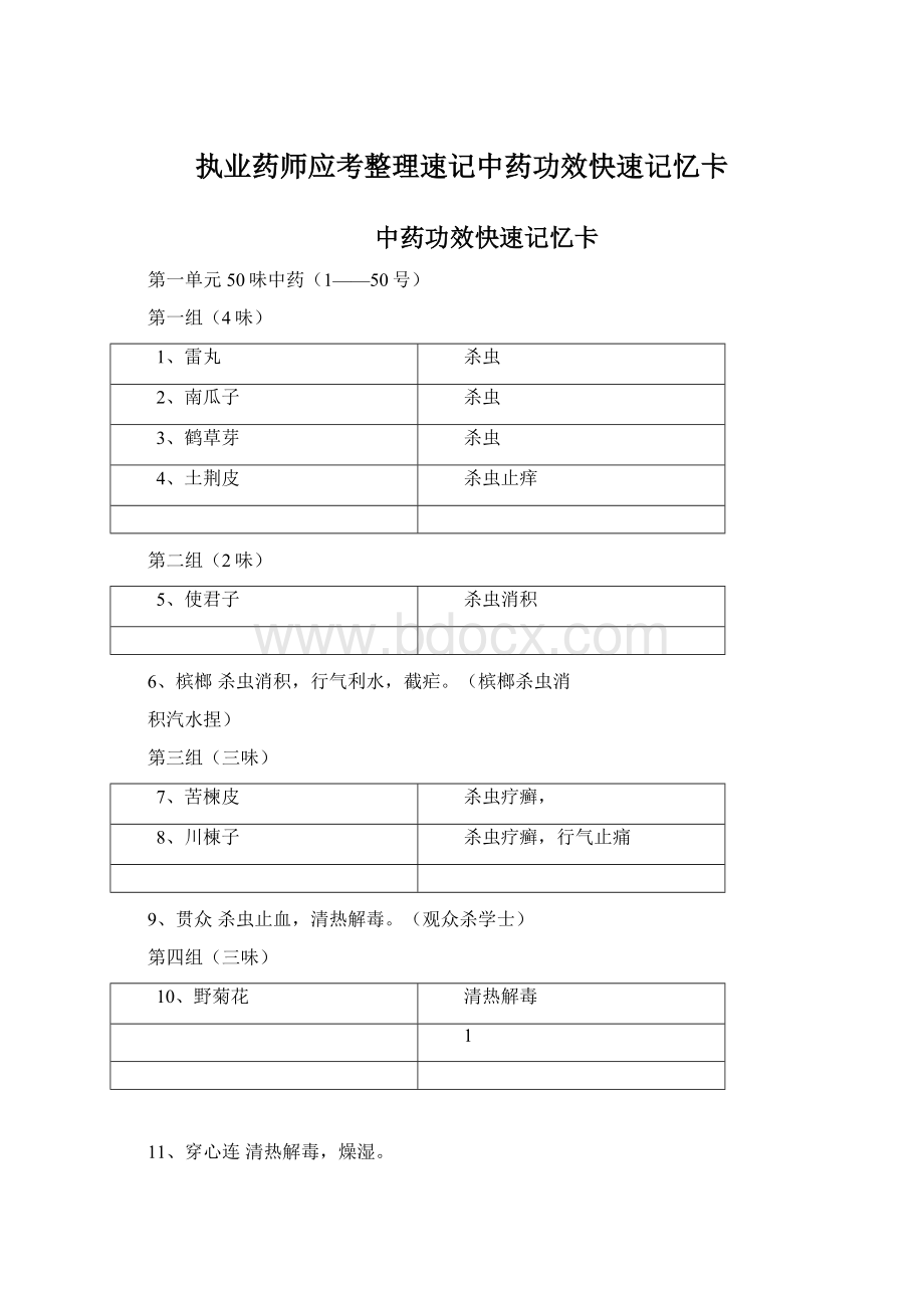 执业药师应考整理速记中药功效快速记忆卡Word格式文档下载.docx_第1页