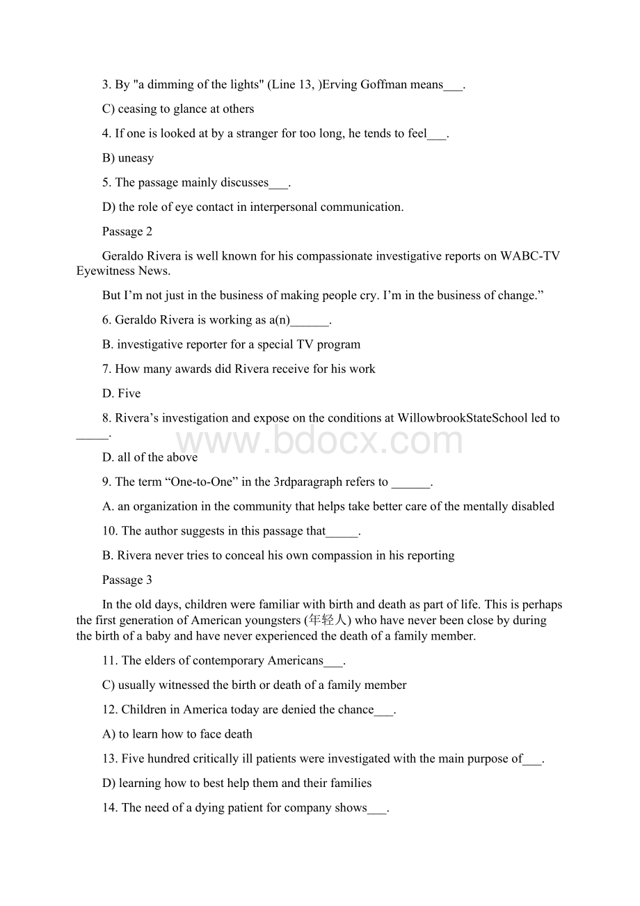 成都理工大学大学英语四阅读材料精简答案.docx_第2页