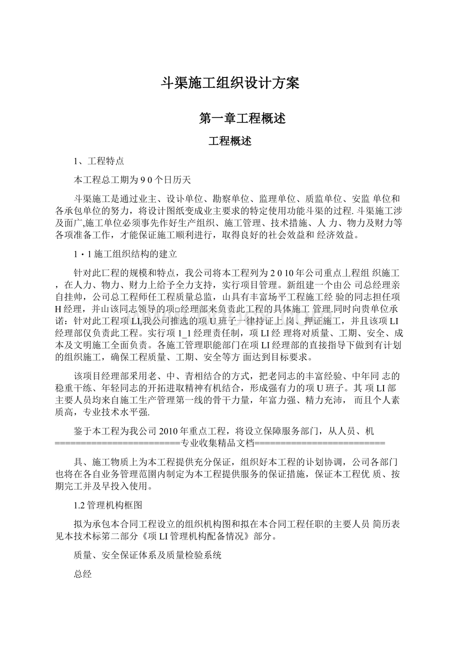 斗渠施工组织设计方案文档格式.docx