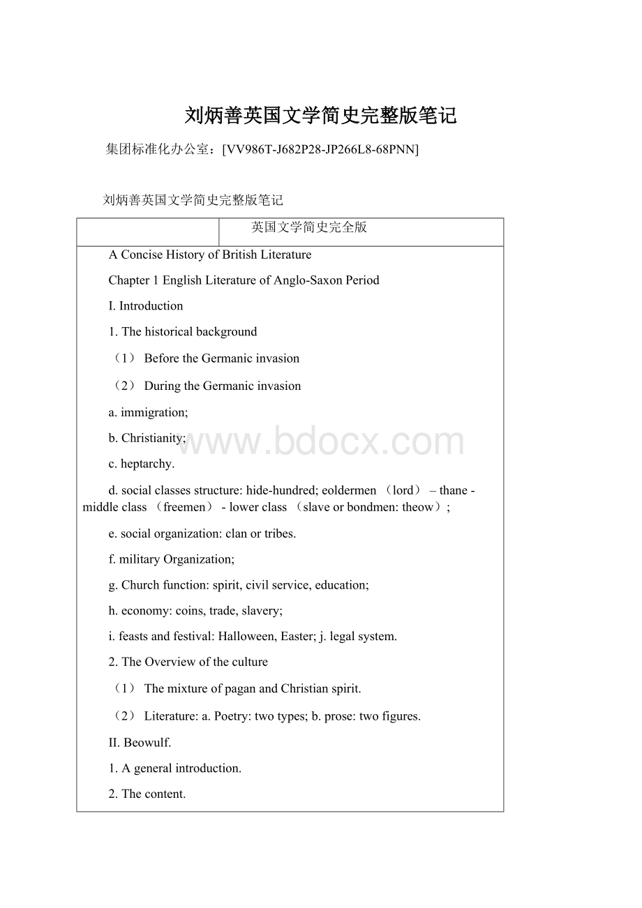 刘炳善英国文学简史完整版笔记Word格式.docx