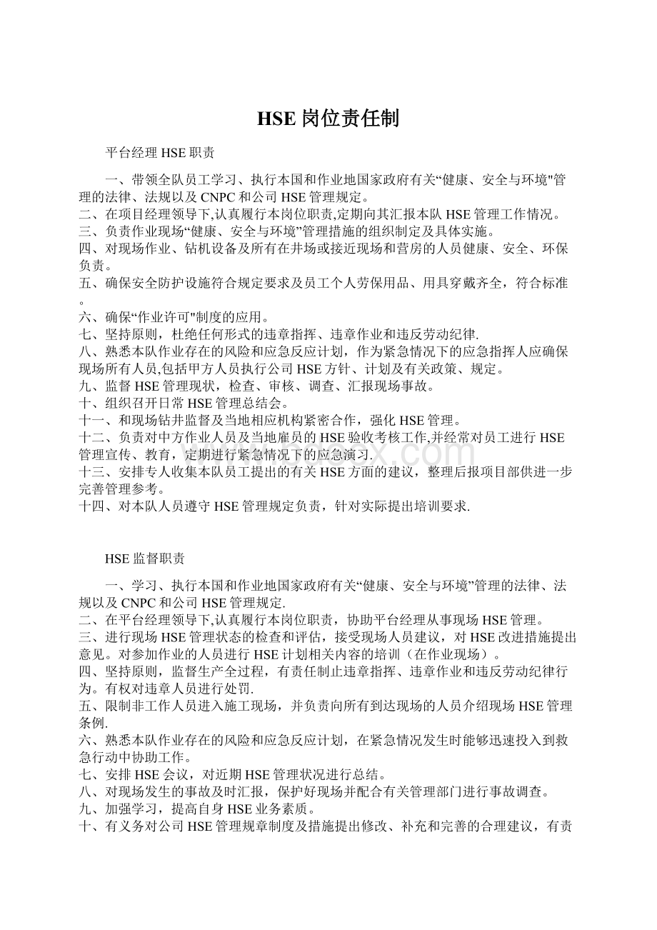 HSE岗位责任制文档格式.docx_第1页