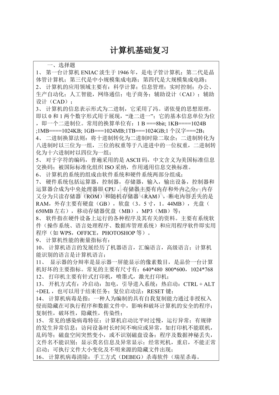 计算机基础复习Word文档下载推荐.docx