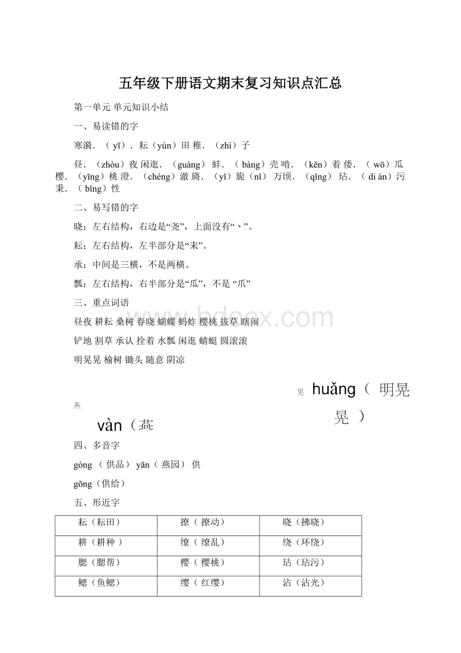 五年级下册语文期末复习知识点汇总.docx_第1页