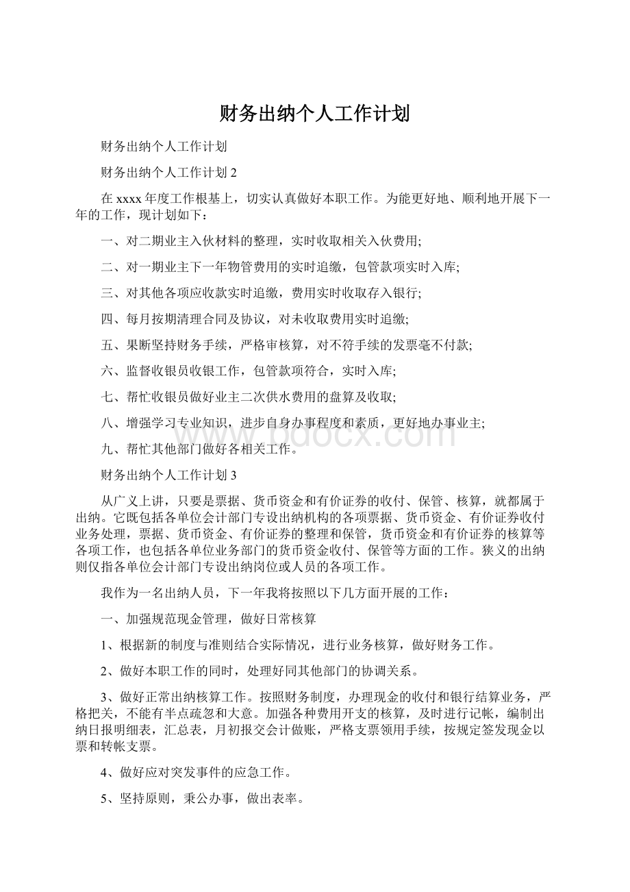 财务出纳个人工作计划.docx