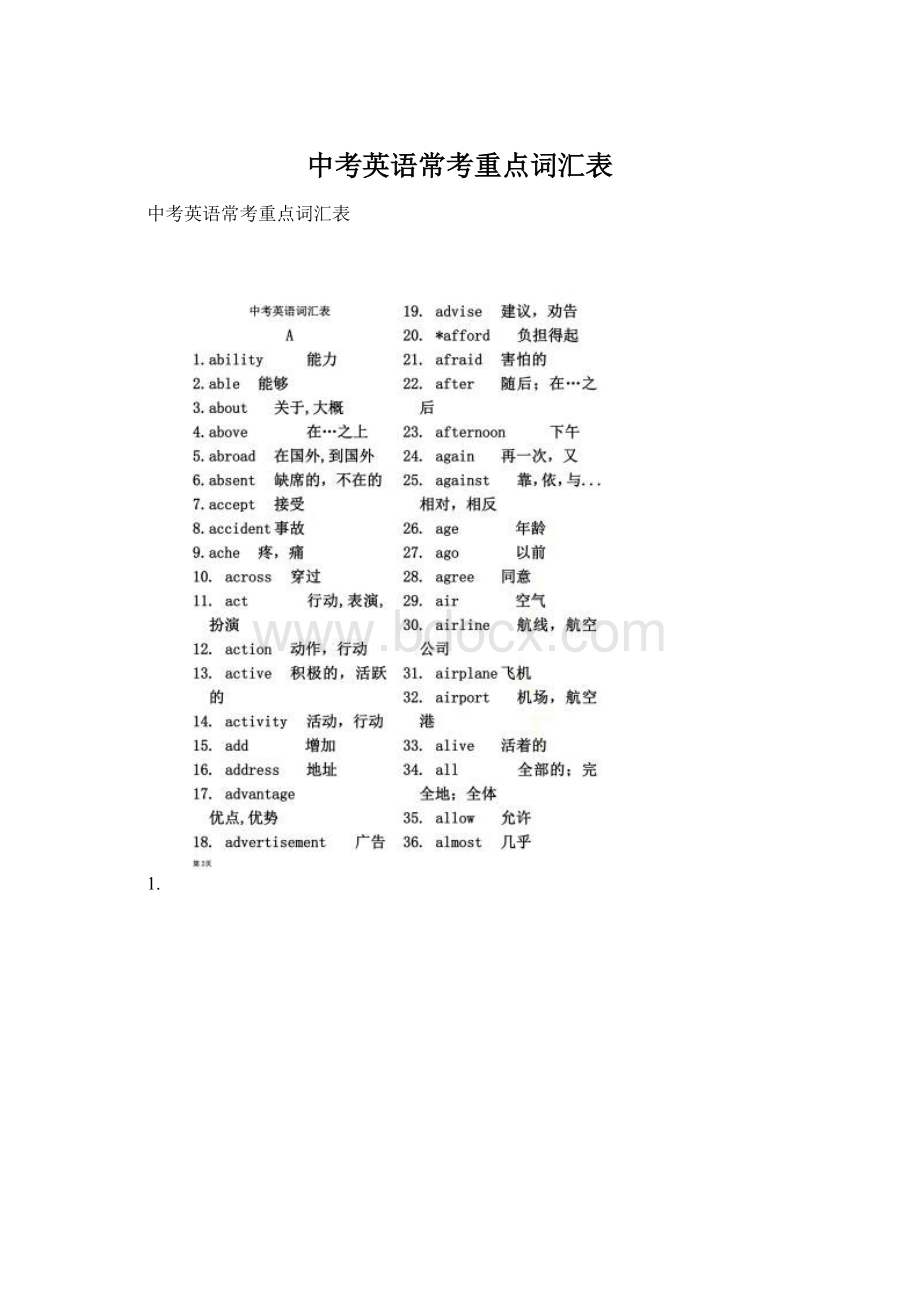 中考英语常考重点词汇表Word文档下载推荐.docx