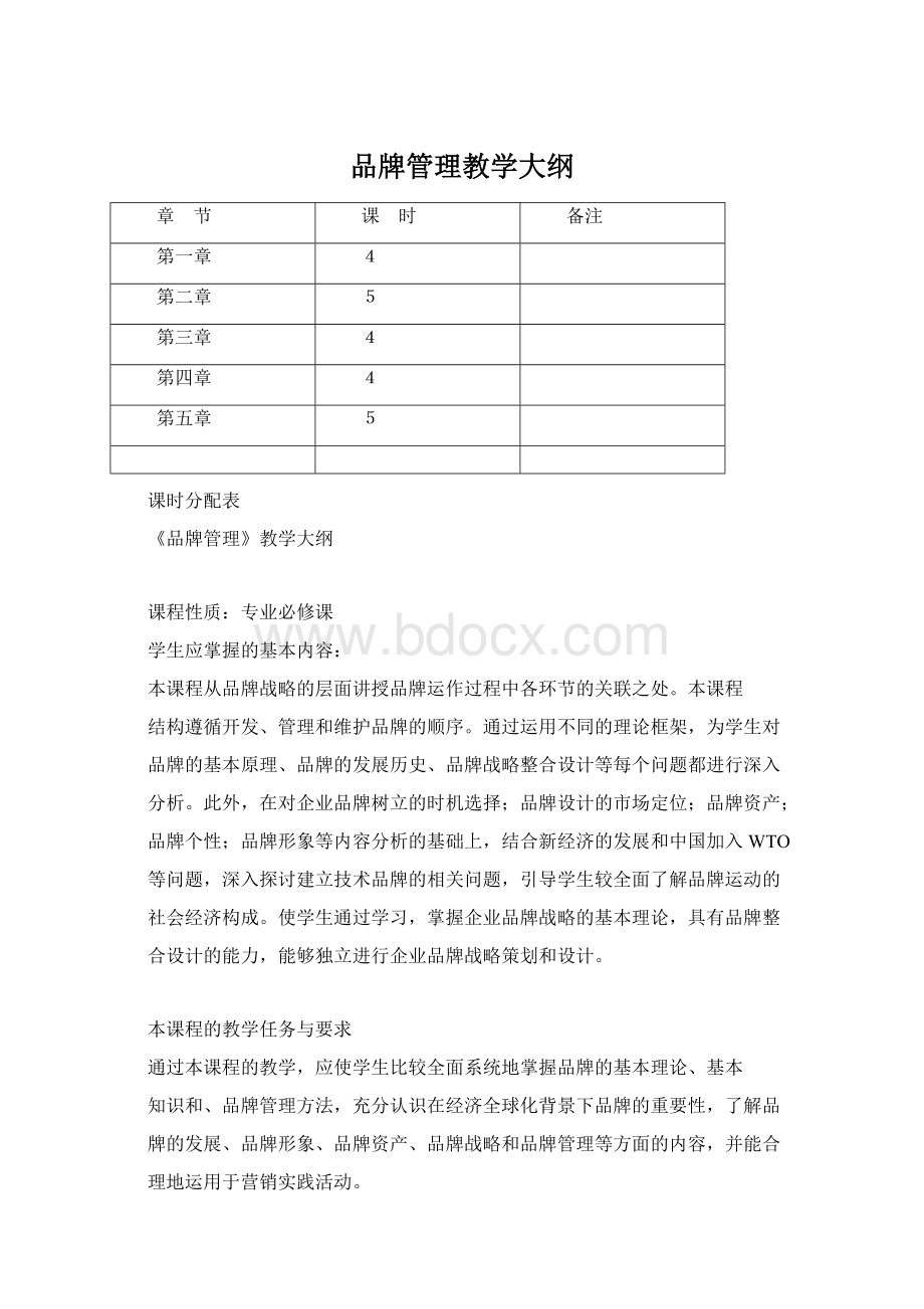 品牌管理教学大纲Word文档格式.docx_第1页