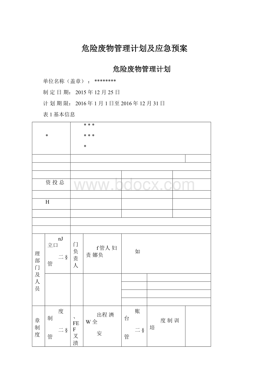 危险废物管理计划及应急预案.docx_第1页