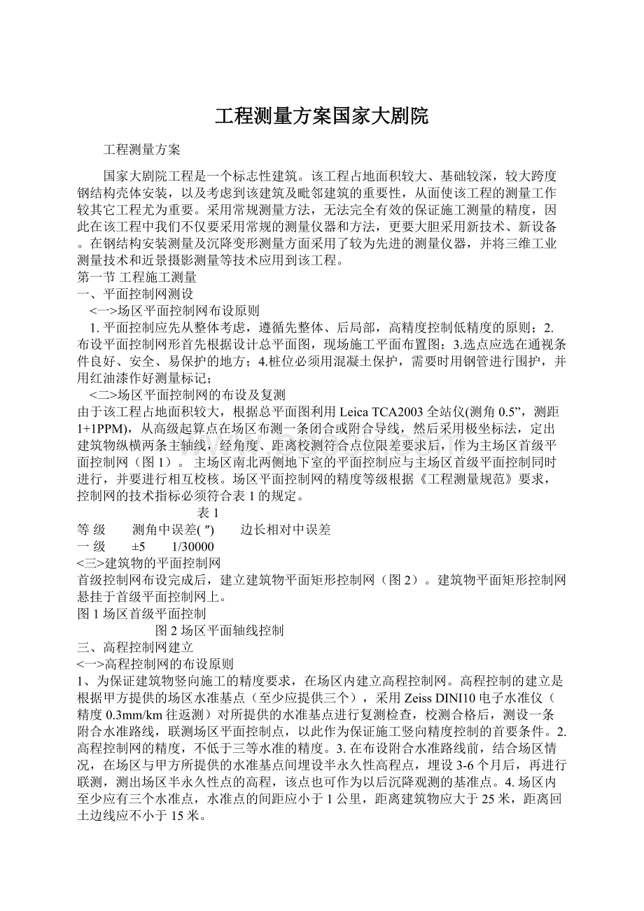 工程测量方案国家大剧院Word文件下载.docx