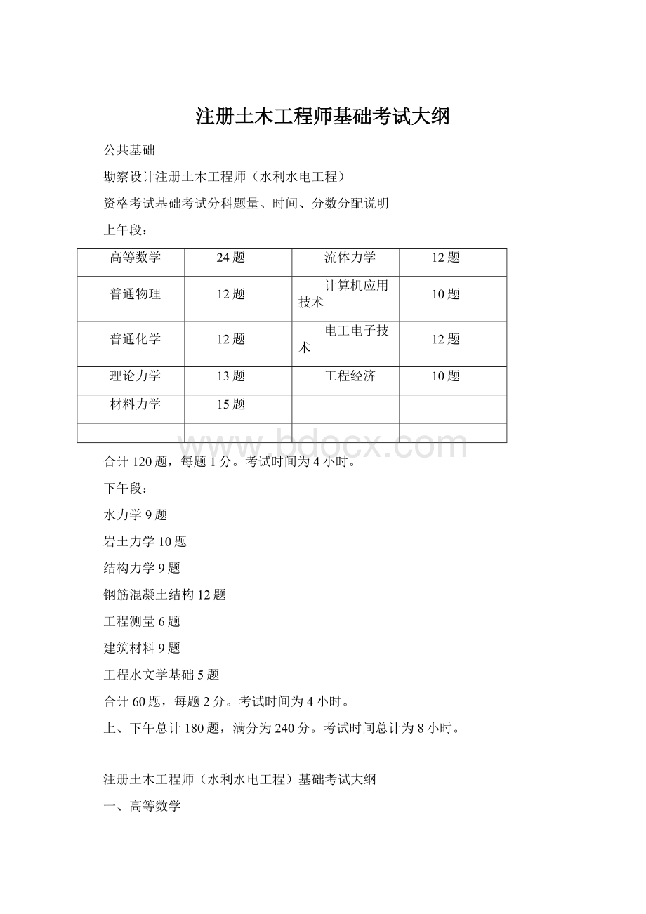 注册土木工程师基础考试大纲Word格式文档下载.docx_第1页