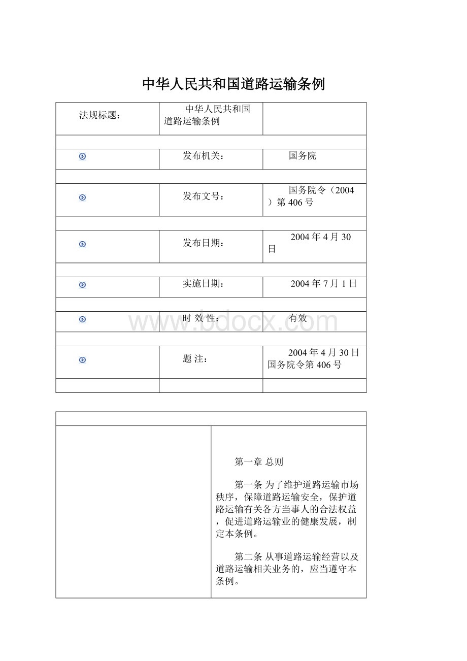 中华人民共和国道路运输条例Word文件下载.docx_第1页