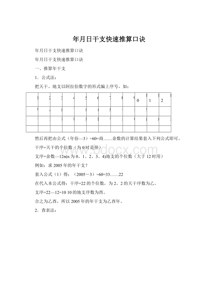 年月日干支快速推算口诀文档格式.docx