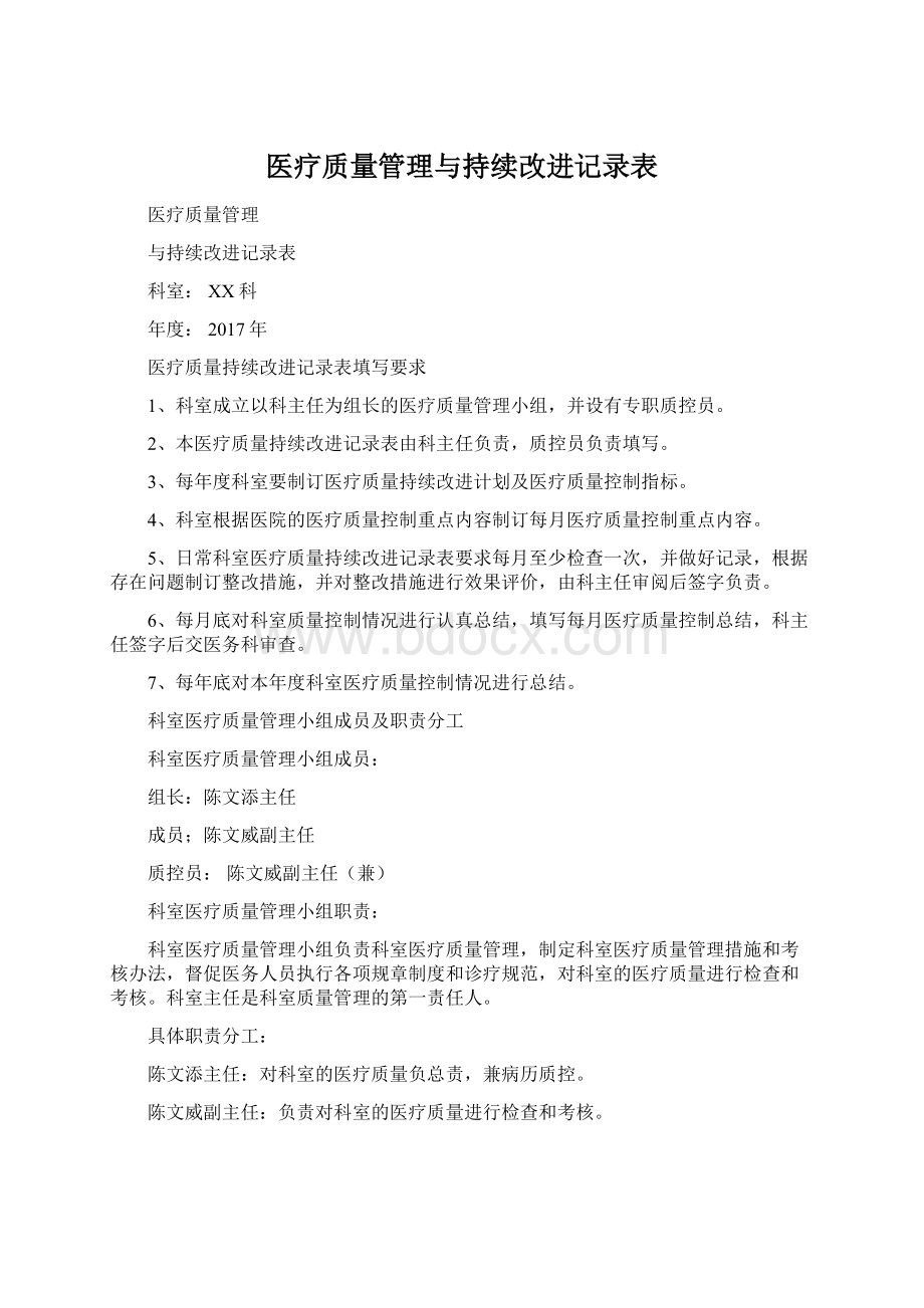 医疗质量管理与持续改进记录表Word下载.docx