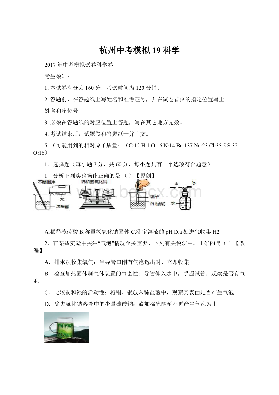 杭州中考模拟 19 科学.docx_第1页