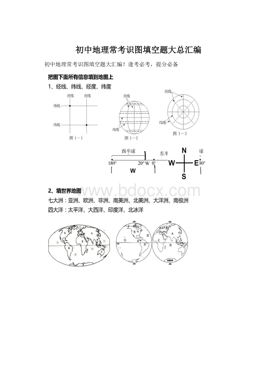 初中地理常考识图填空题大总汇编Word格式文档下载.docx