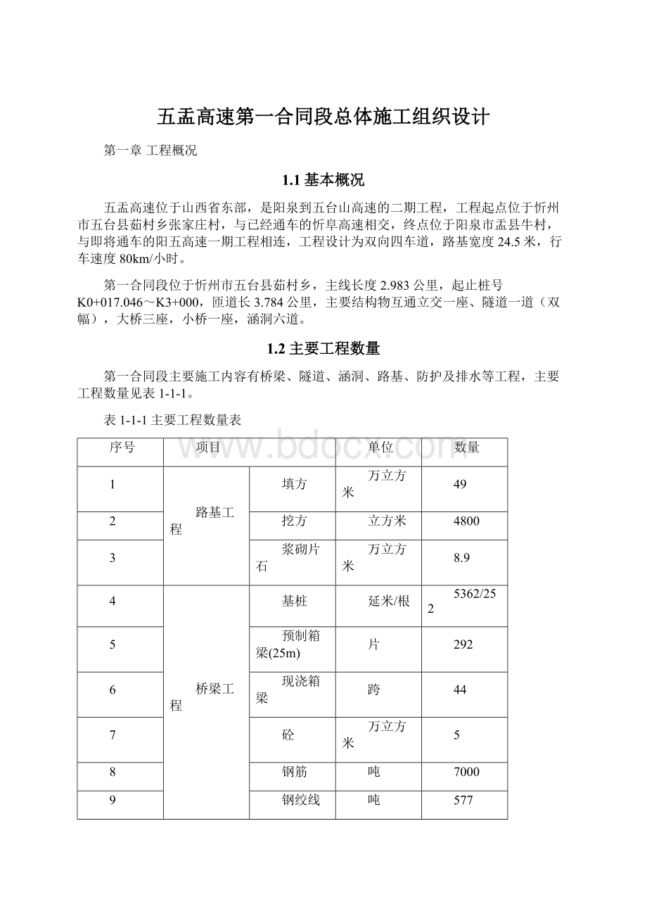 五盂高速第一合同段总体施工组织设计.docx