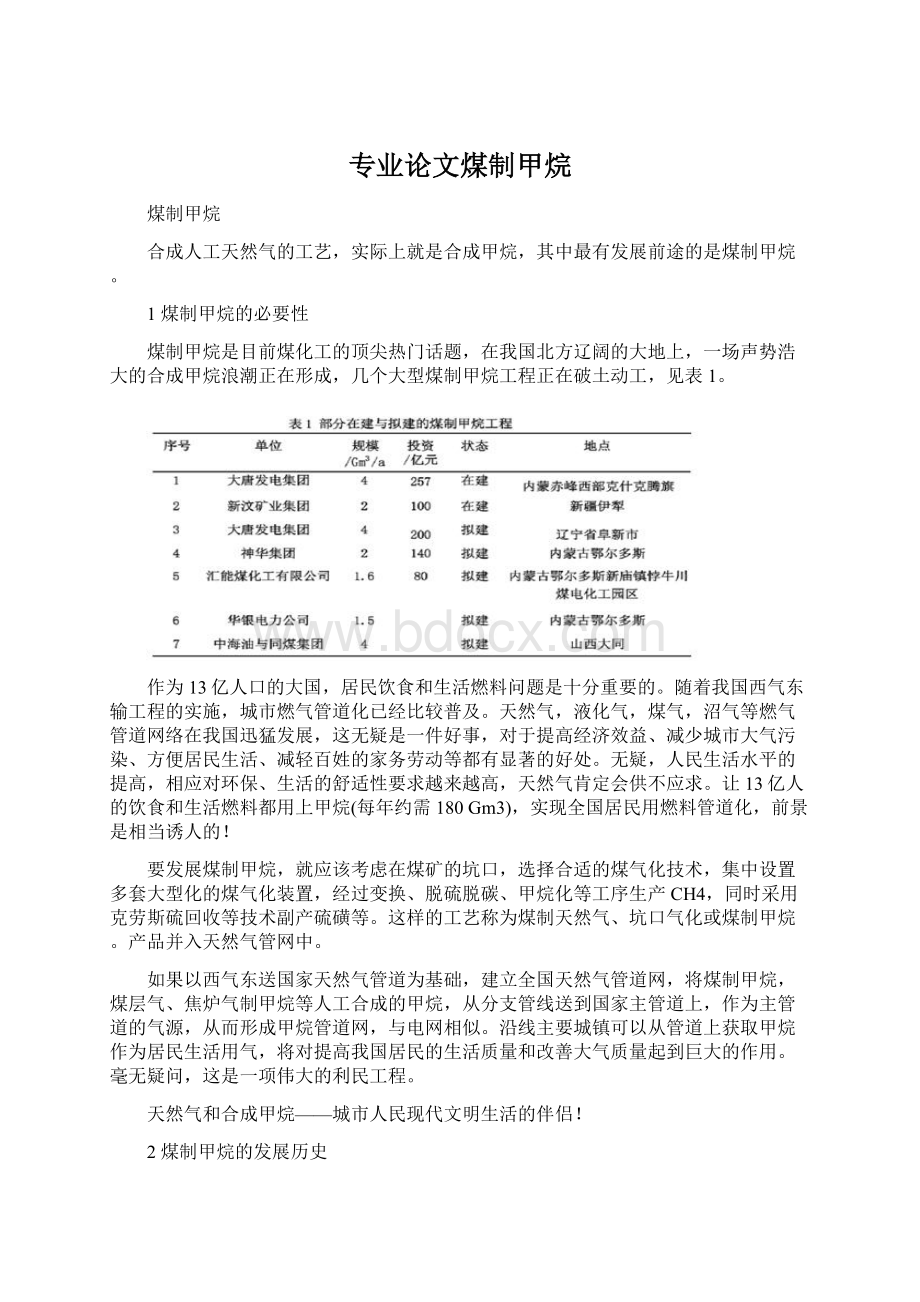 专业论文煤制甲烷Word文档下载推荐.docx