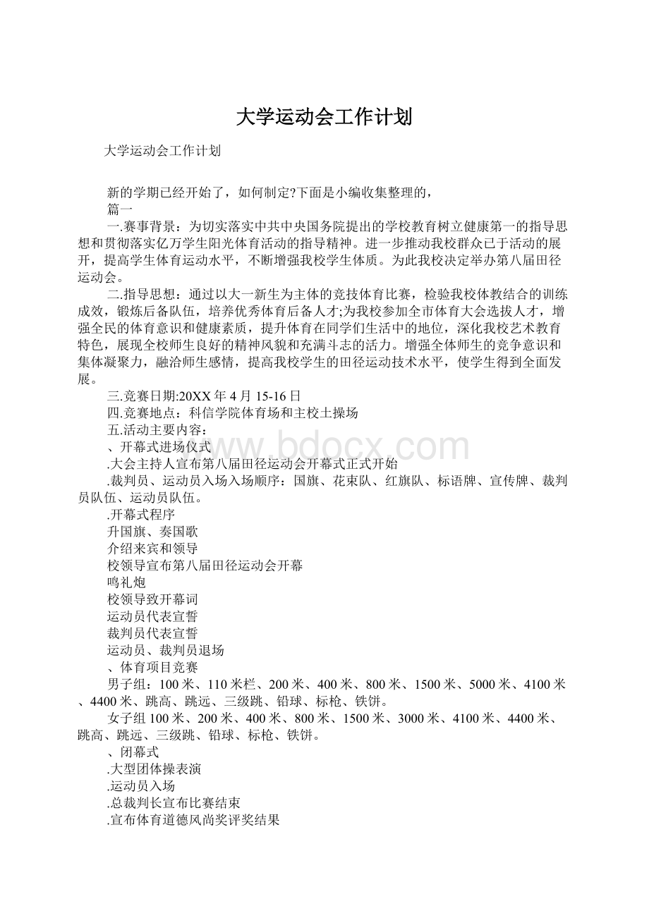 大学运动会工作计划.docx