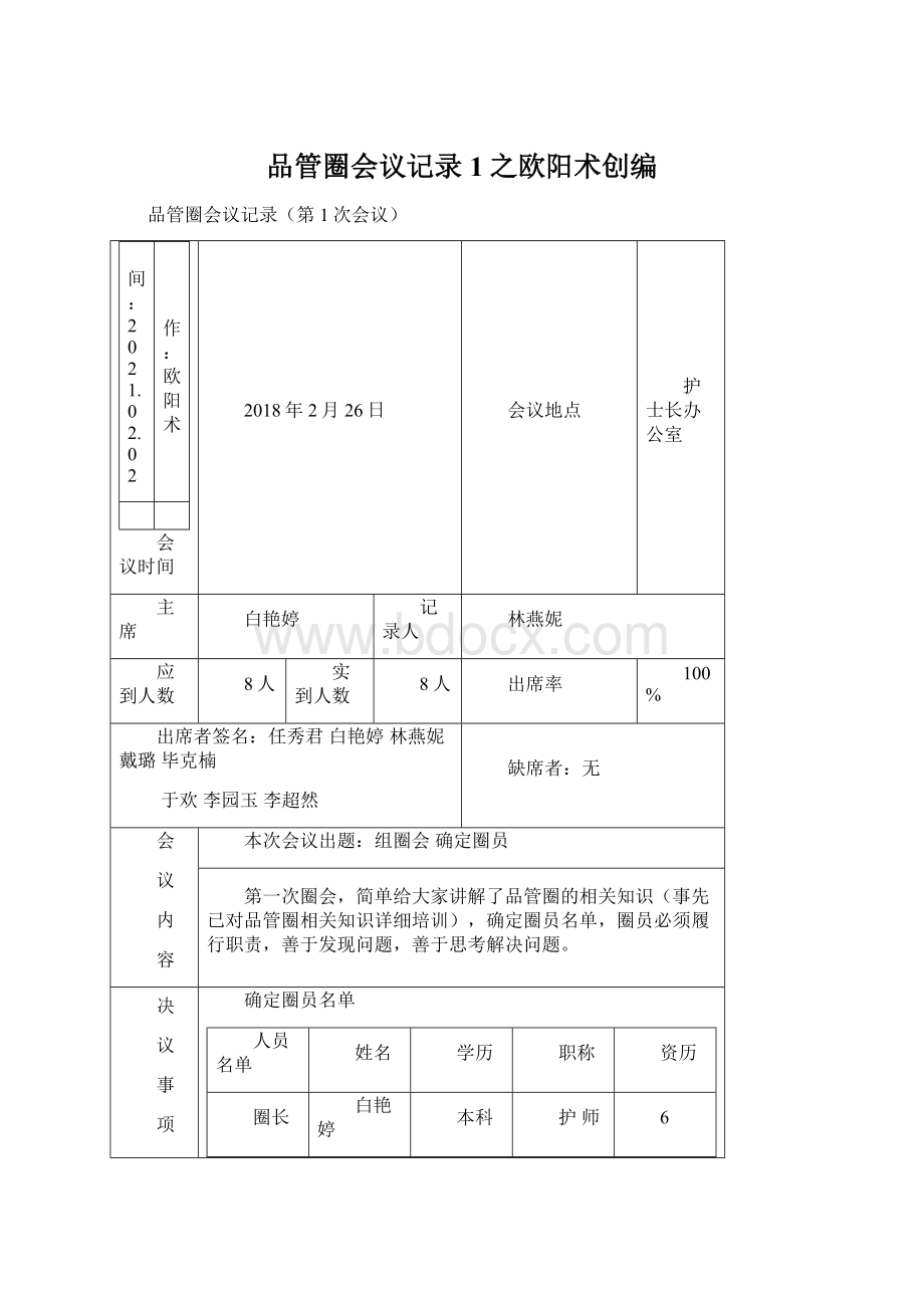 品管圈会议记录1之欧阳术创编Word文件下载.docx