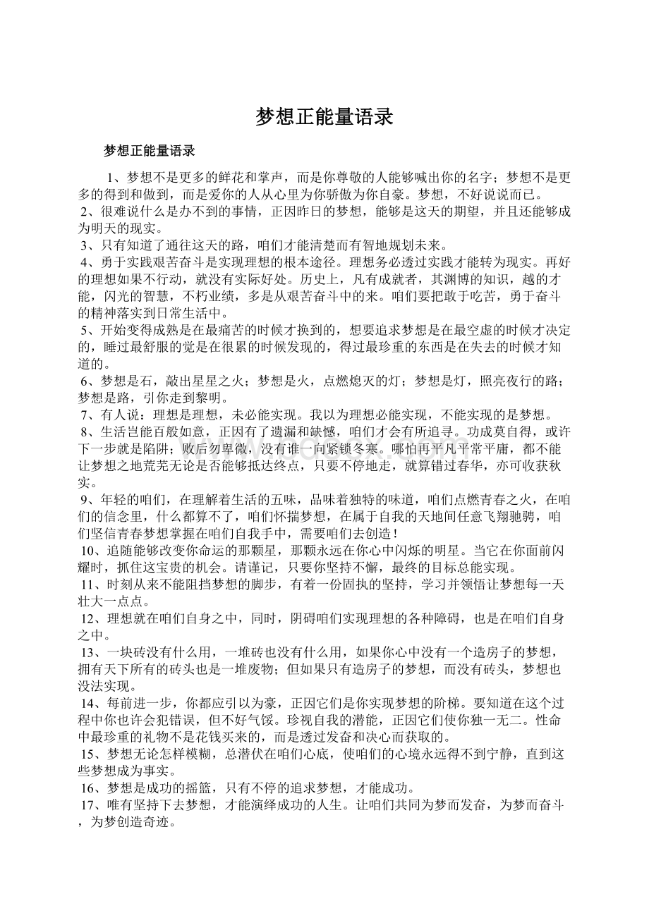 梦想正能量语录文档格式.docx