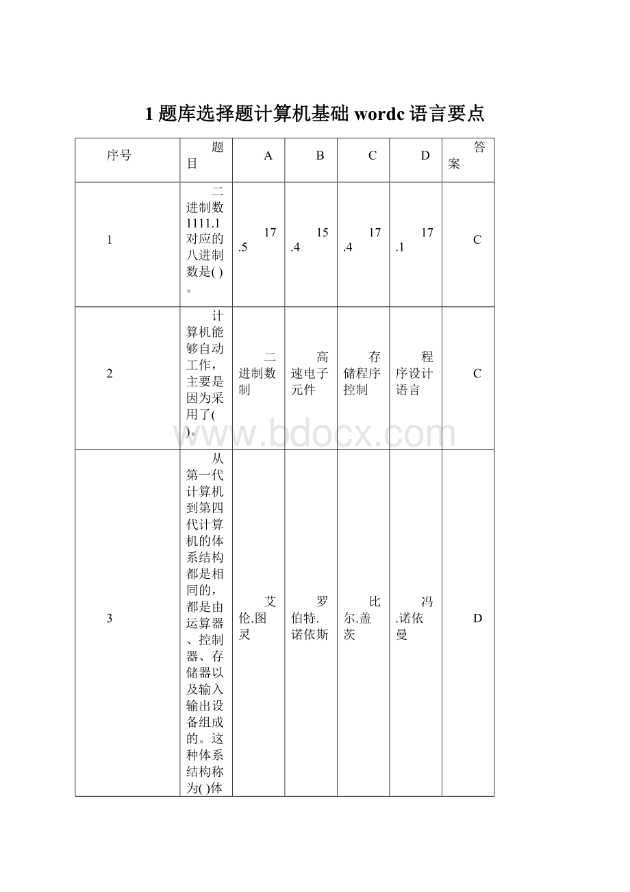 1题库选择题计算机基础wordc语言要点Word文档格式.docx