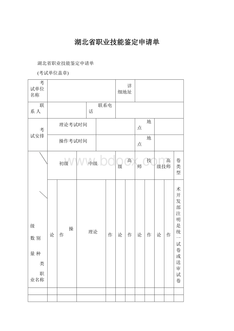 湖北省职业技能鉴定申请单.docx_第1页