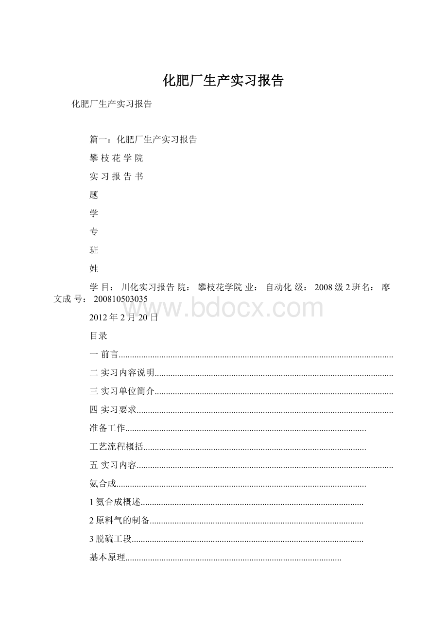 化肥厂生产实习报告Word下载.docx