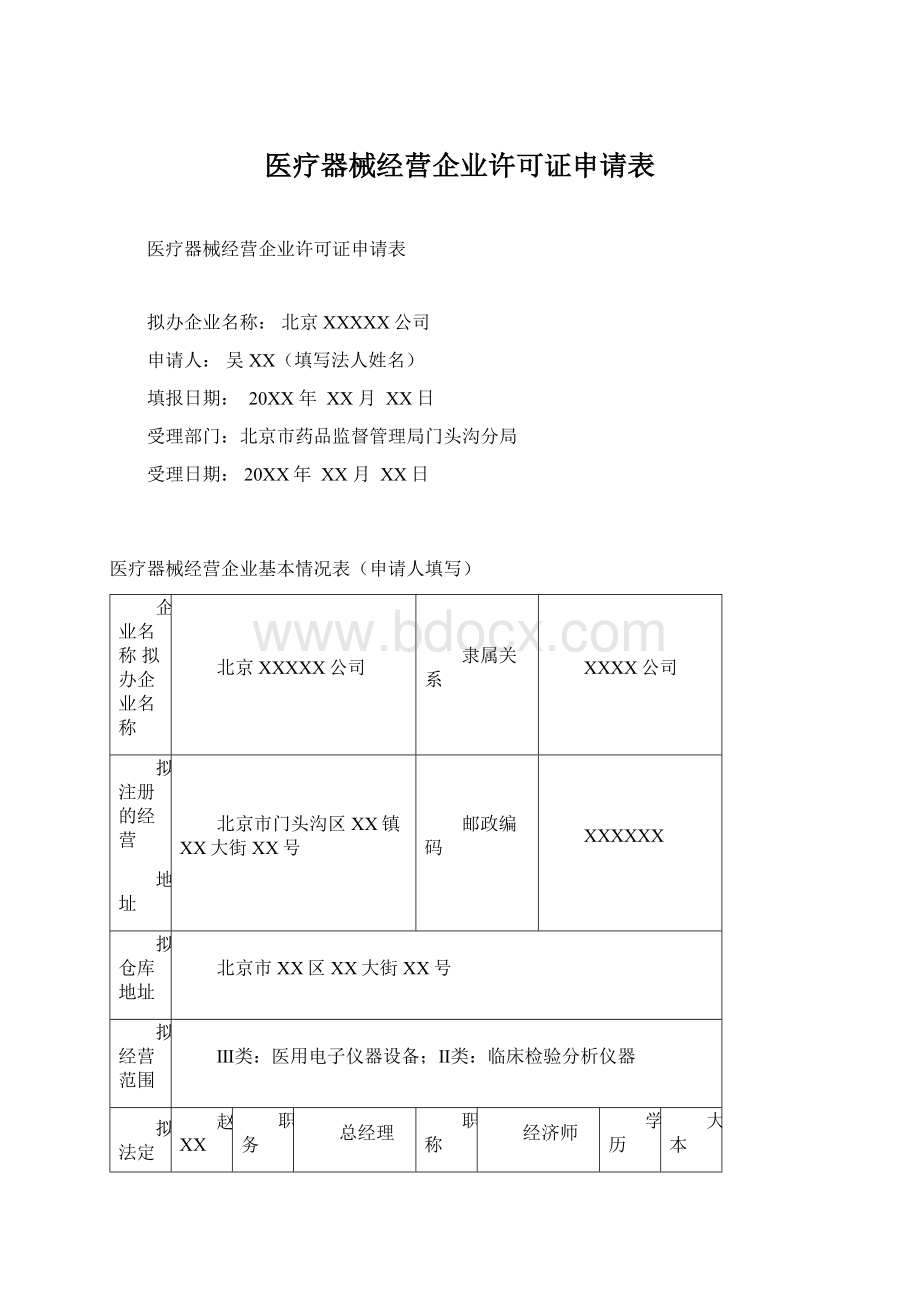 医疗器械经营企业许可证申请表.docx_第1页