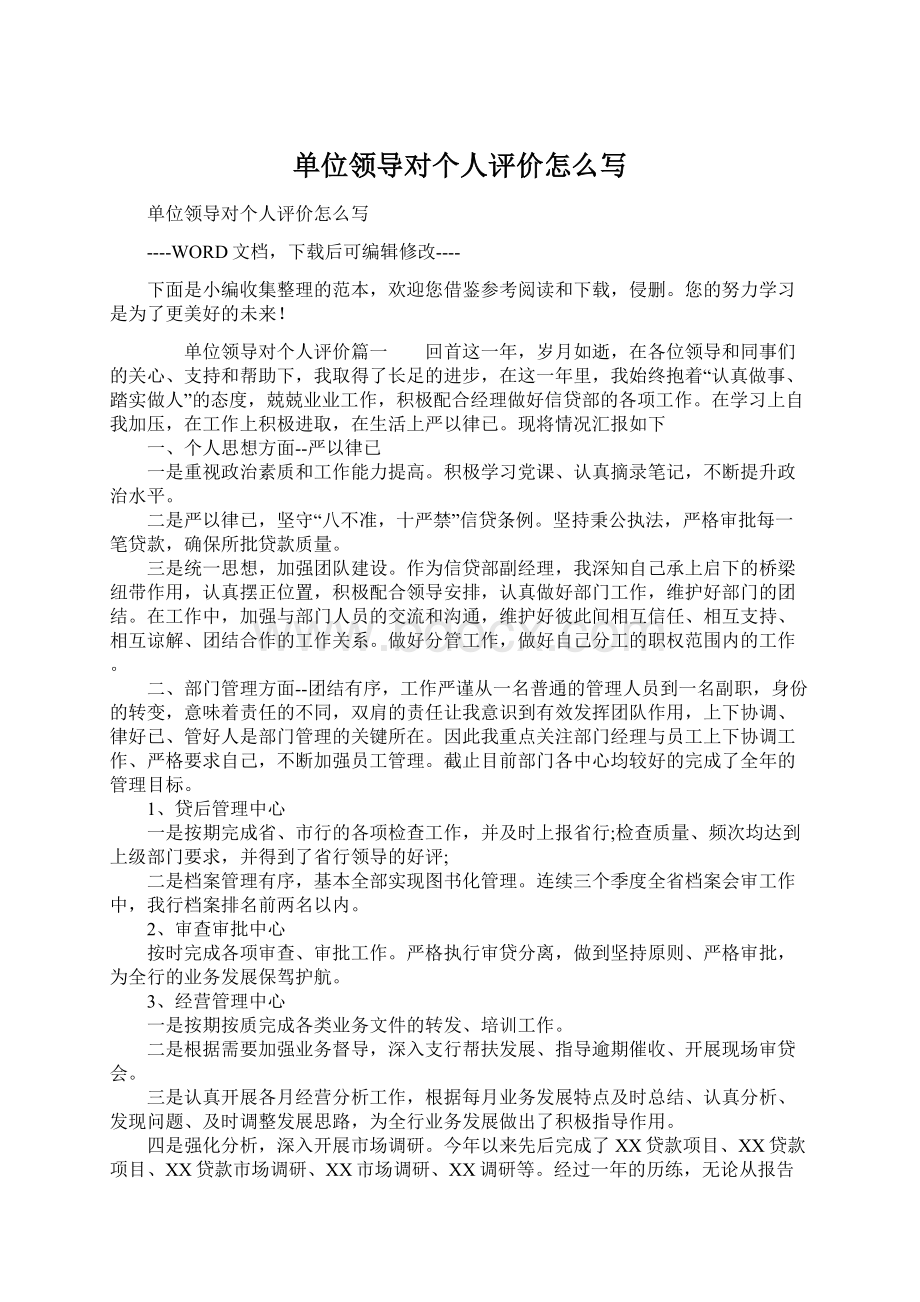 单位领导对个人评价怎么写文档格式.docx