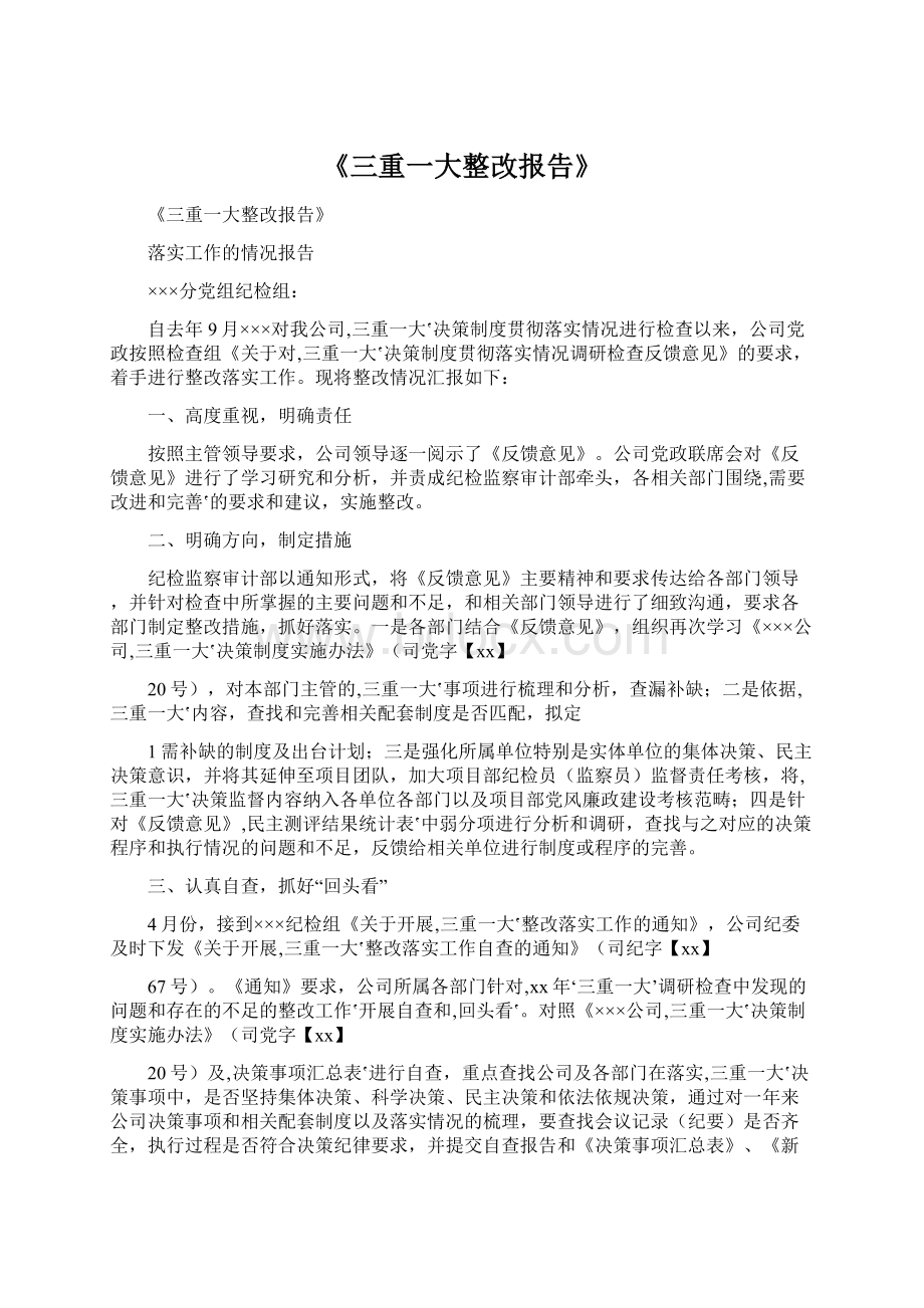 《三重一大整改报告》Word文档格式.docx