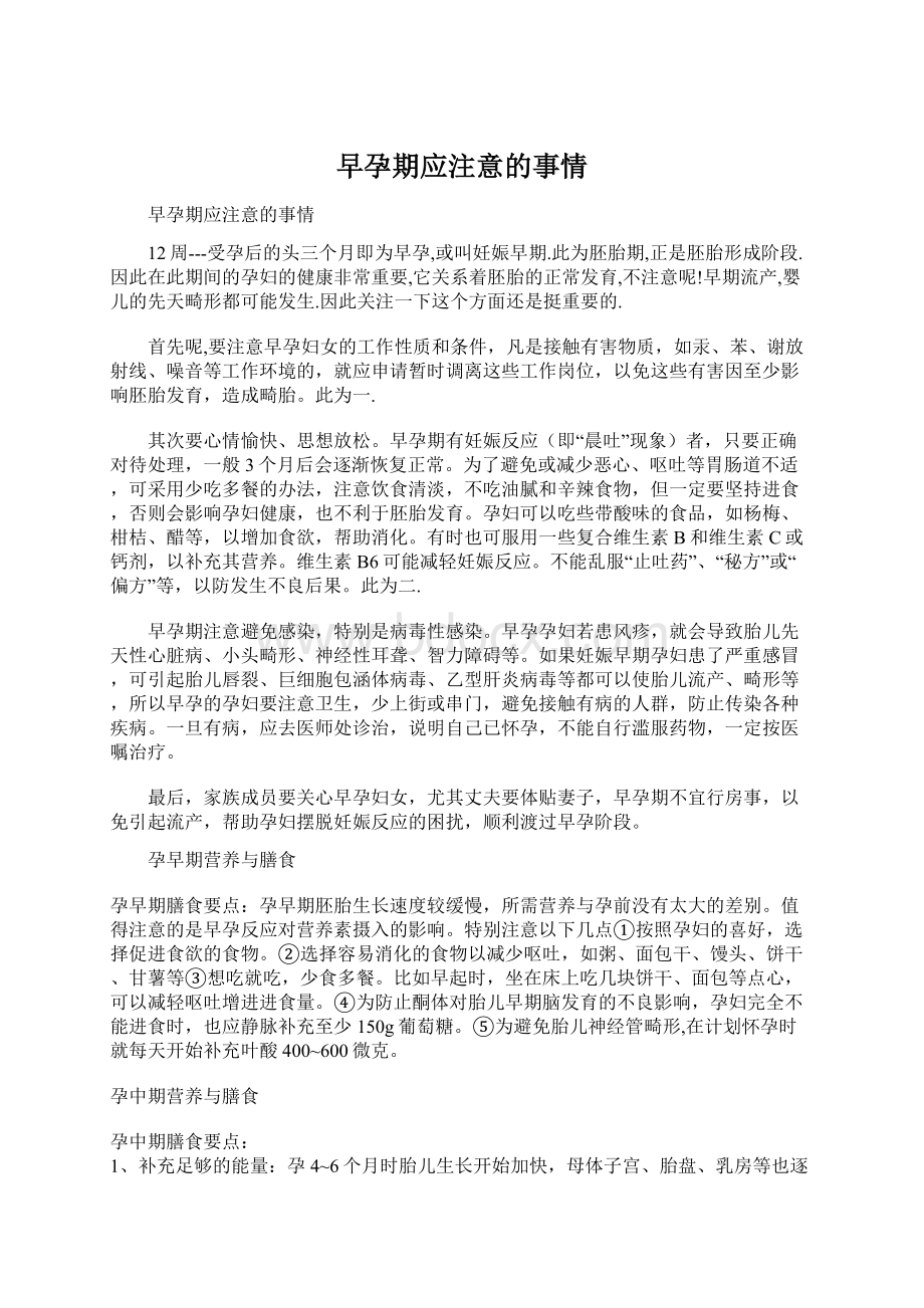 早孕期应注意的事情文档格式.docx