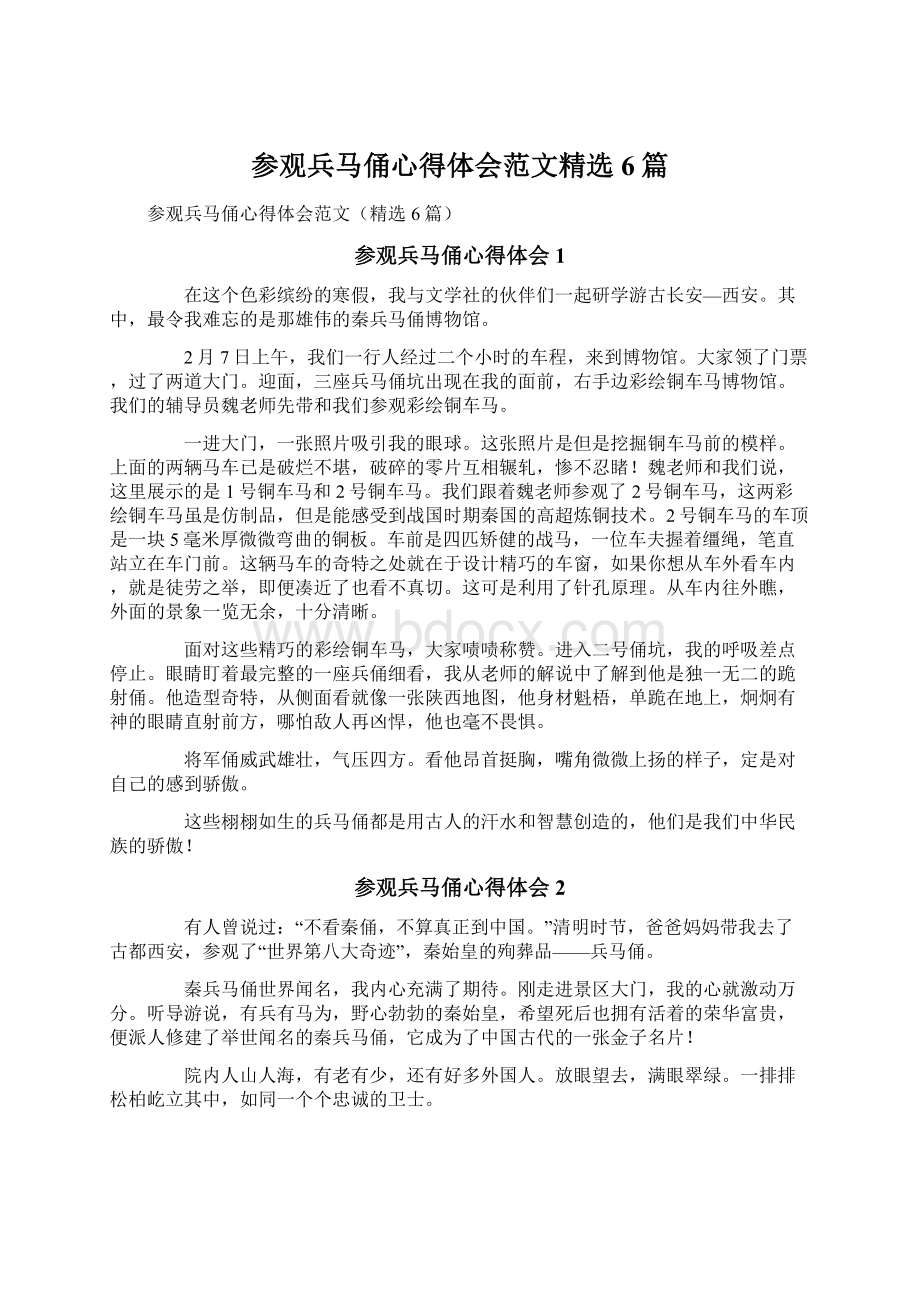 参观兵马俑心得体会范文精选6篇.docx_第1页