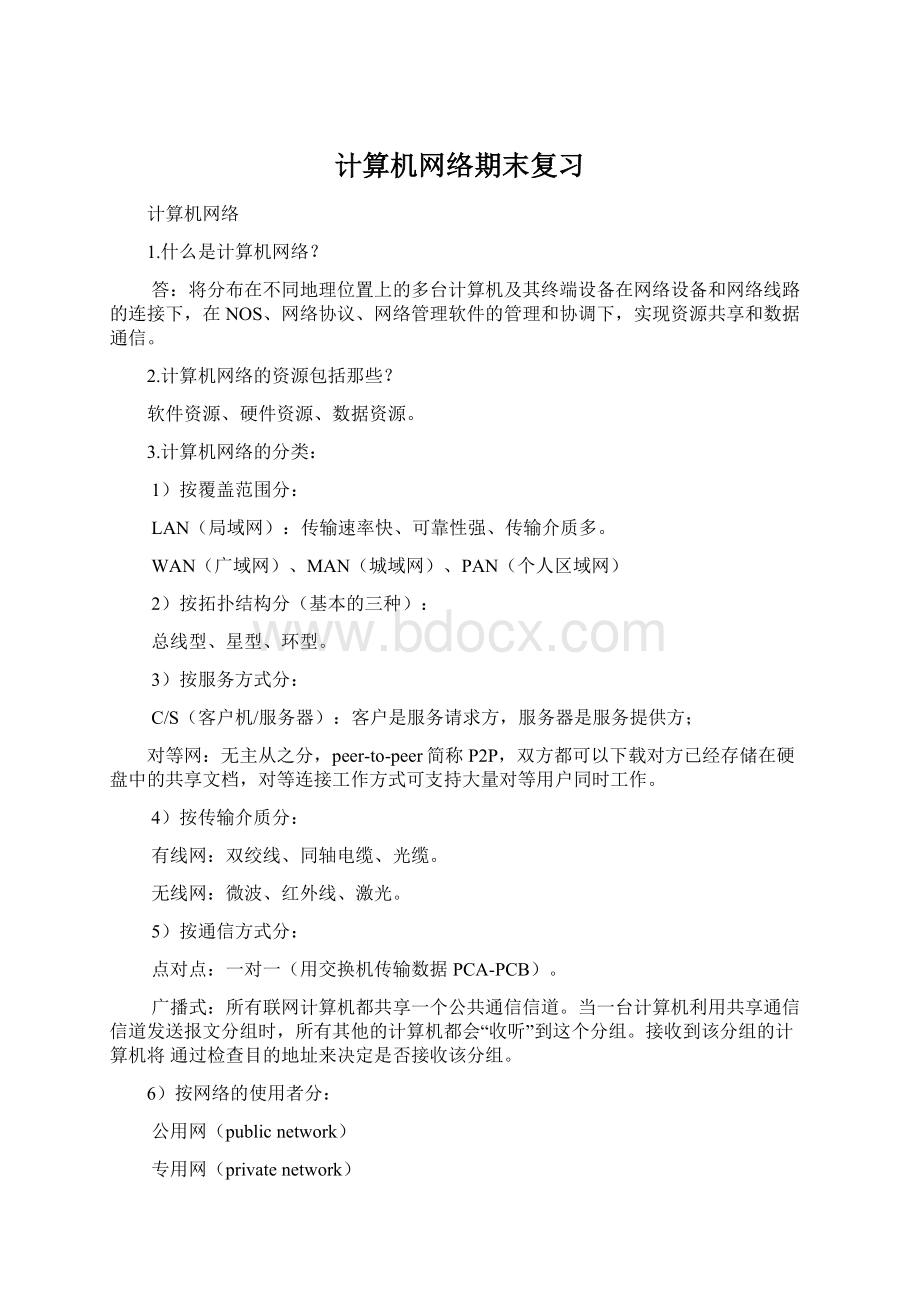 计算机网络期末复习文档格式.docx