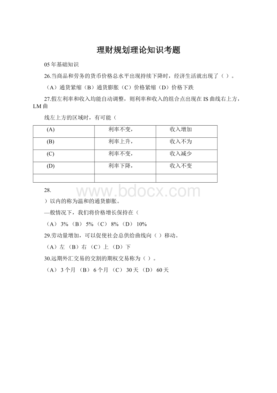 理财规划理论知识考题文档格式.docx