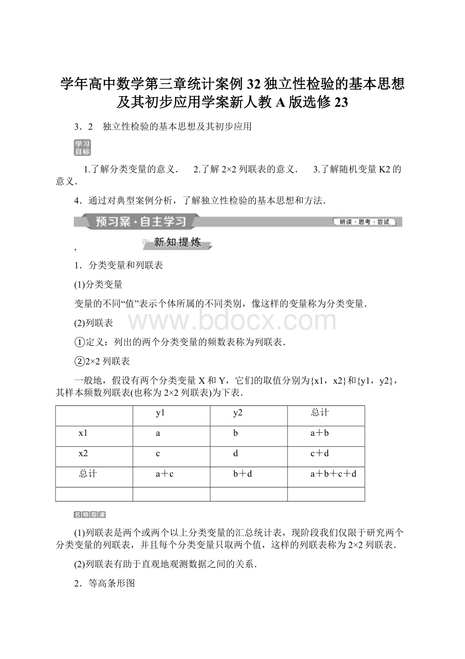 学年高中数学第三章统计案例32独立性检验的基本思想及其初步应用学案新人教A版选修23Word文档格式.docx_第1页